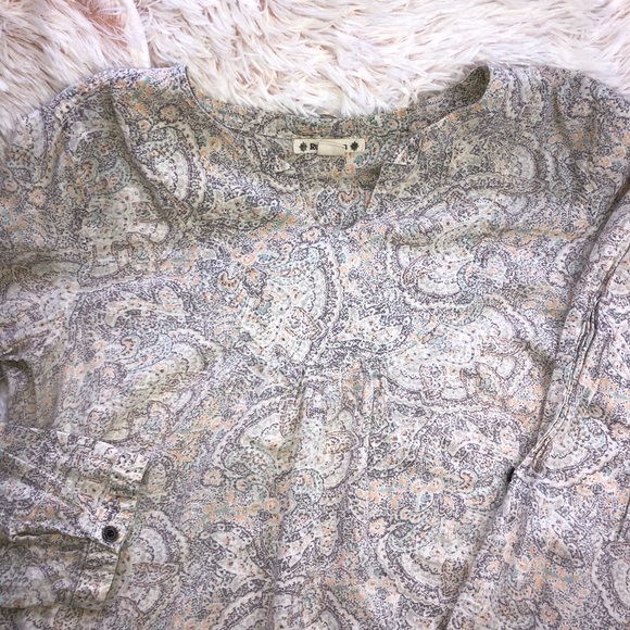 Ruff Hewn Paisley Print Blouse Large Long Sleeve V Neck - Picture 3 of 7